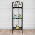 Propation Plant Stand 3-Tier Vertical Shelf Indoor or Outdoor Folding Wrought Iron w/Staggered Shelves, Black PR2046524